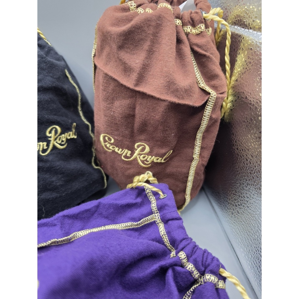Crown Royal Drawstring Bottle Bags Lot Purple Black Brown Gold Embroidered - Picture 4 of 7